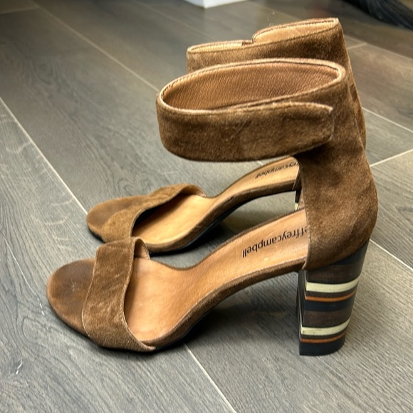 Jeffrey Campbell Lindsay Open Toe Brown Suede Striped Heels Size 9 - Picture 5 of 13